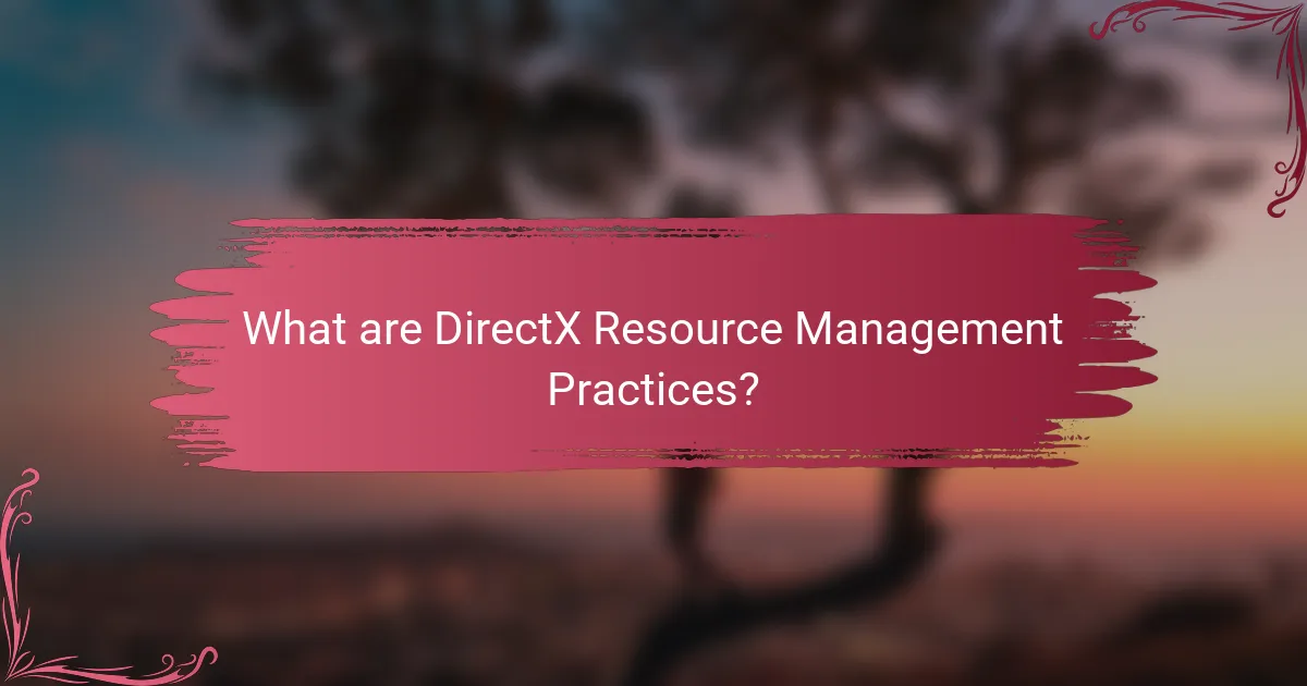 What are DirectX Resource Management Practices?